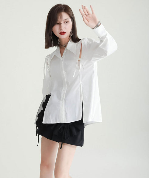 Cut-Out Ribbon Sleeve Shirt